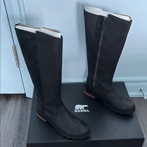 Sorel Women's Emelie Tall Boot (Black Leather Knee-High)